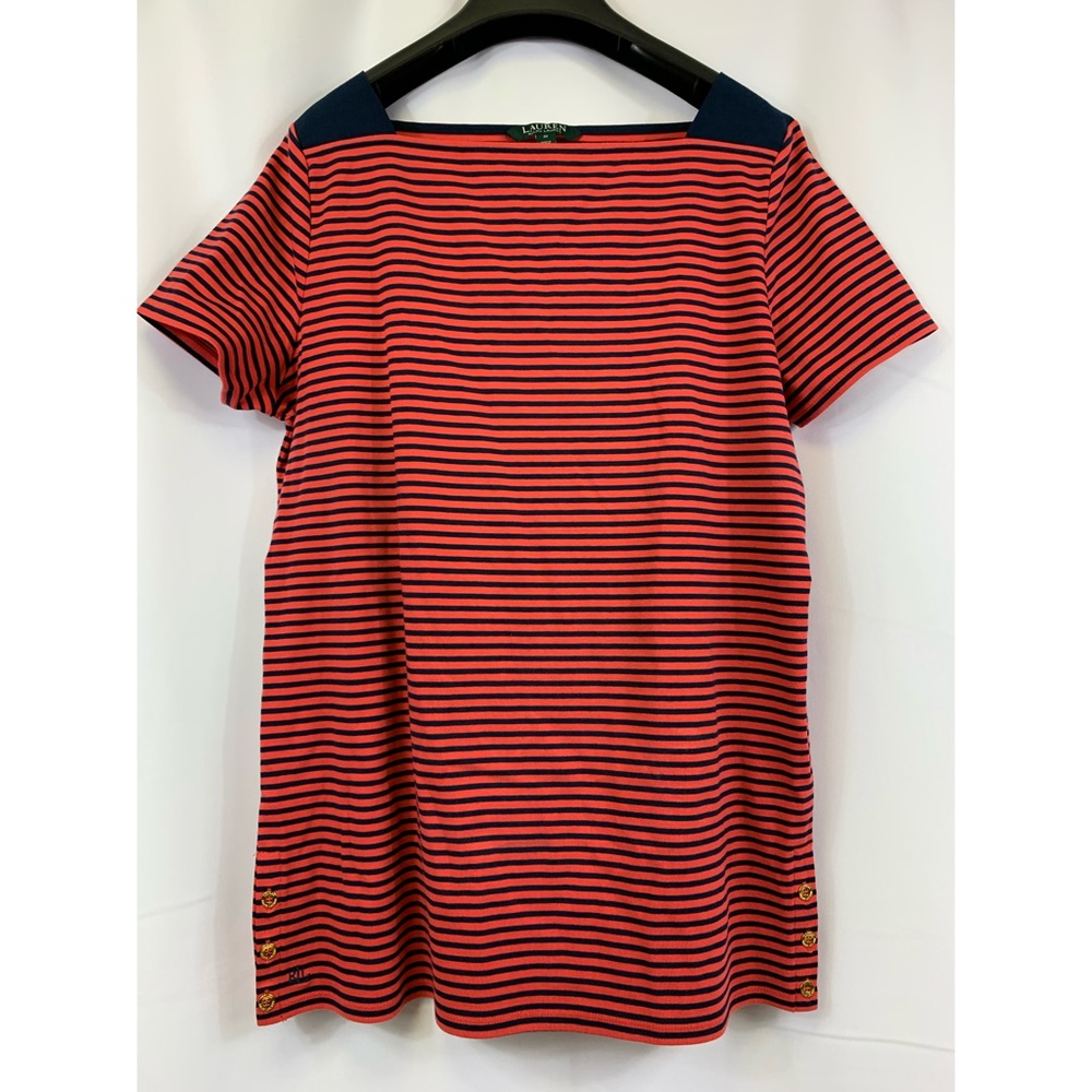 LAUREN RALPH LAUREN Striped Boat Neck Top Size 1X